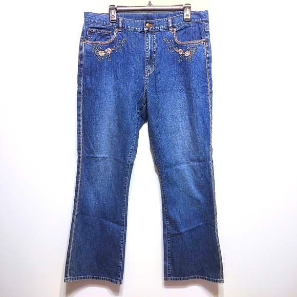 Lauren Ralph Lauren Denim - LRL Lauren Jeans Co. Denim Bootcut Floral Embroidered Blue Wash Mid-Rise Jeans
